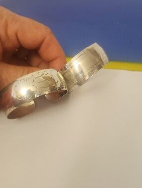 Sterling Silver (2) Engraved Cuff Linear , Floral Bracelets -La Reine Mark